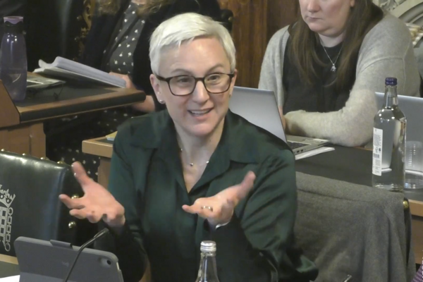 Alex asking a question during a Women and Equalities Select Committee hearing.
