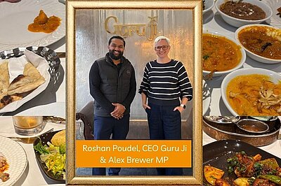 Roshan Poudel, CEO Guru Ji with Alex Brewer MP