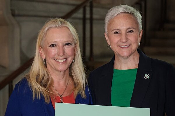 Alex with Roz Savage, the sponsor of the Sunshine Bill.
